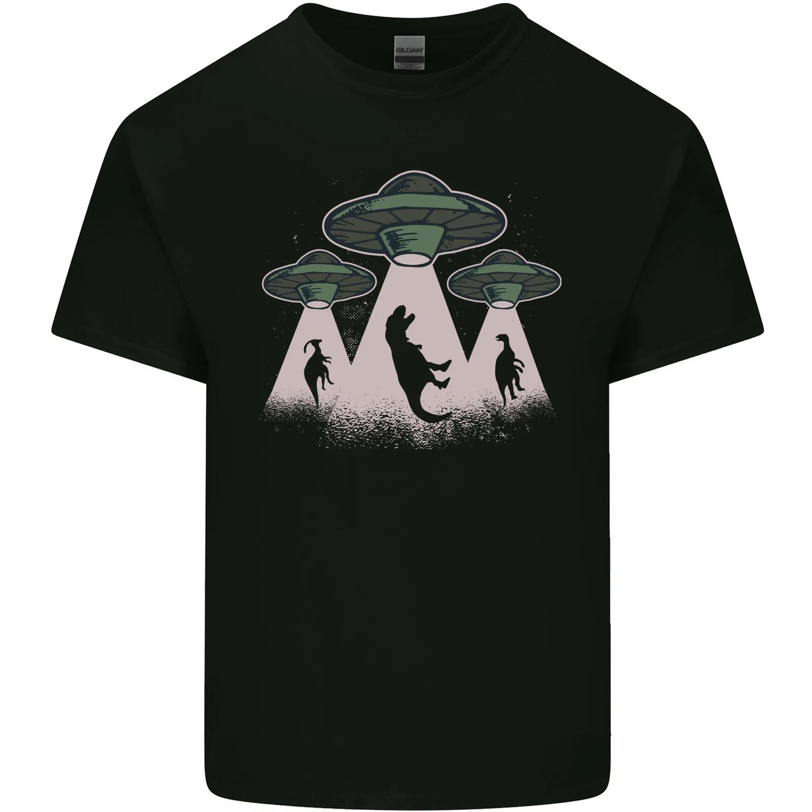 Dinosaur Abduction Funny Alien T-Rex UFO Kids T-Shirt Childrens L