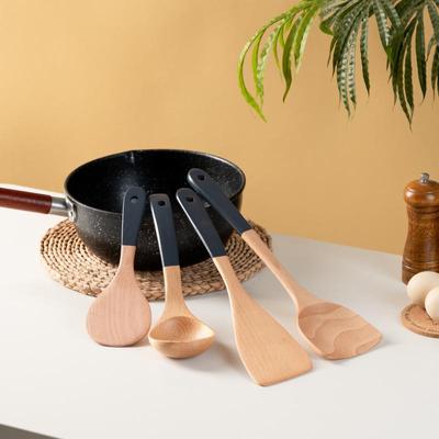 Beech Wood Non-Stick Stir-Fry Spatula with Semi-Lacquered Handle