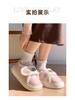 Women's Retro Velcro Cotton Slippers - Non-Slip, Warm Velvet, Full Heel for Autumn/Winter.