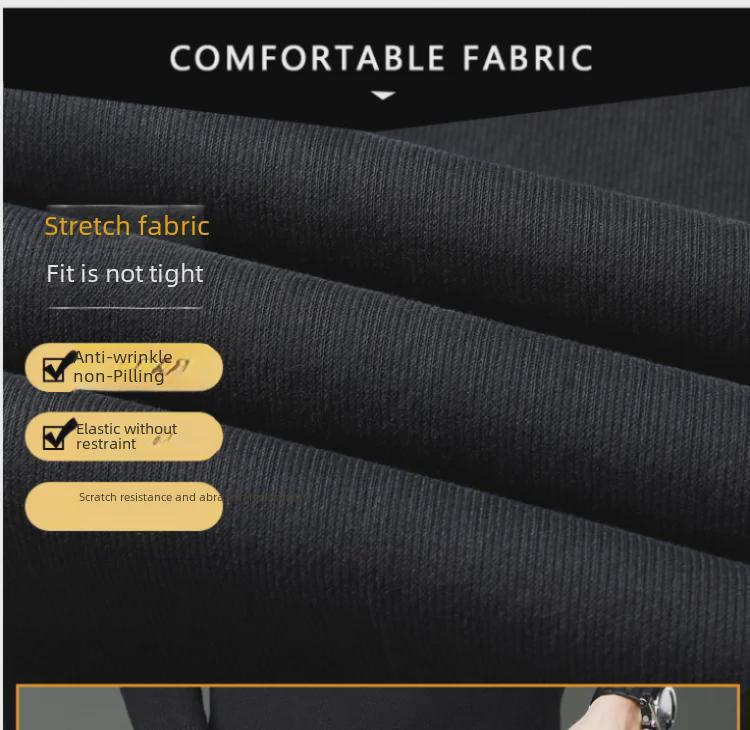 Qiuchao Men's Four-Way Stretch Casual Pants - Comfortable, Breathable, Anti-Wrinkle, and Straight Fit with Four Pockets.