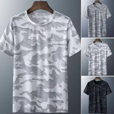 Men Summer T-shirt Ice Sik Short Sleeves Camouflage Print Loose Thin Pullover Round Neck Streetwear Daily Wear