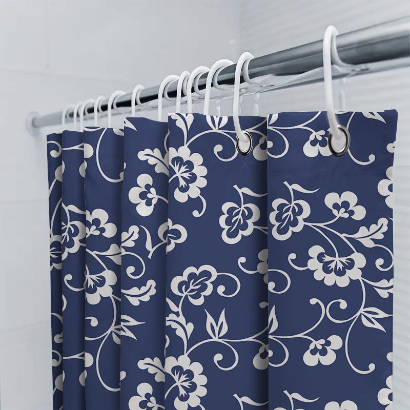 Modern Home Decor Shower Curtain With Floral Pattern Navy Blue White Design For Bathroom Easy Installation In Various Sizes (Cus