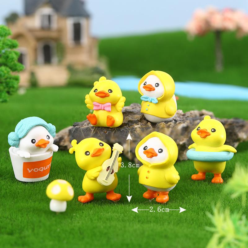 6PCS PVC Mini Ducks Little Yellow Duck Figurine Mini Ducks Ornament Handicraft Micro Landscape Dollhouse Decoration Accesories