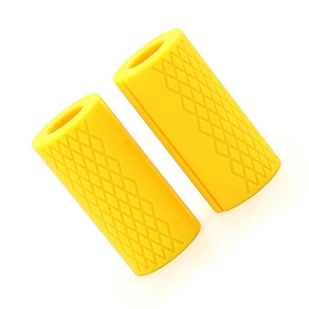 2Pcs Silicone Barbell Grips Prevent Slip Thick Bar Dumbbell Grips for Weightlifting Muscle Growth Hands Stress Relieve Yellow