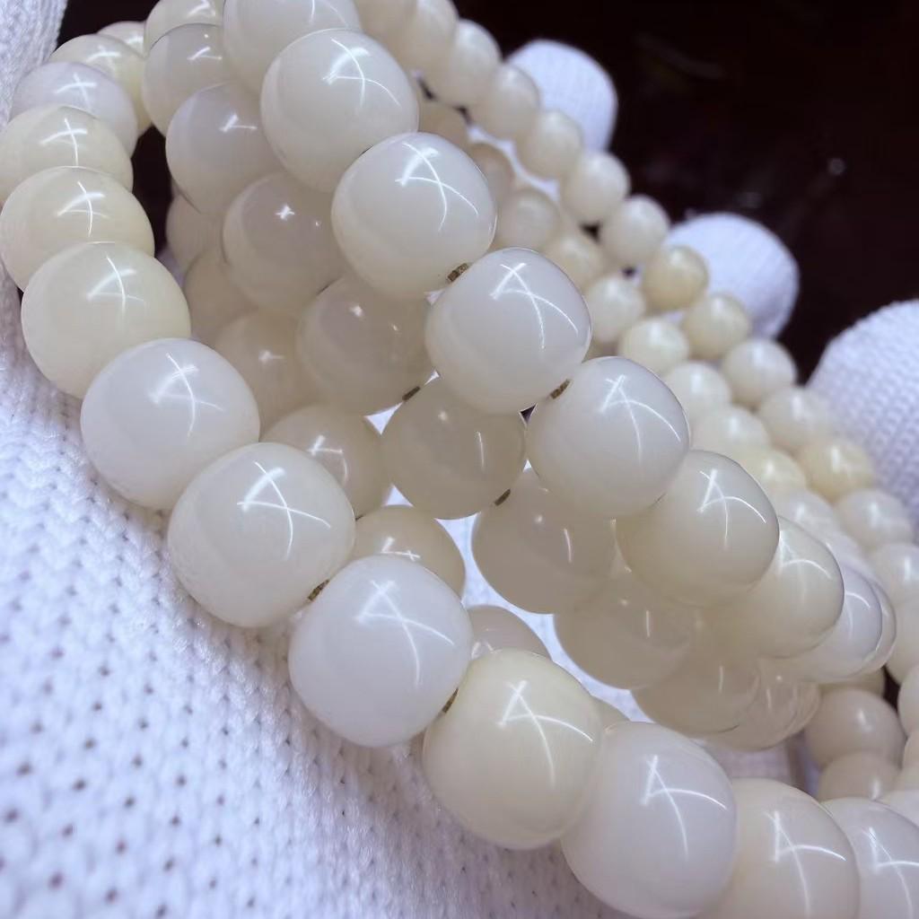 Natural High-Density Jade Bodhi Bead Bracelet - Unbleached, Heavy Handcrafted Cultural Plaything