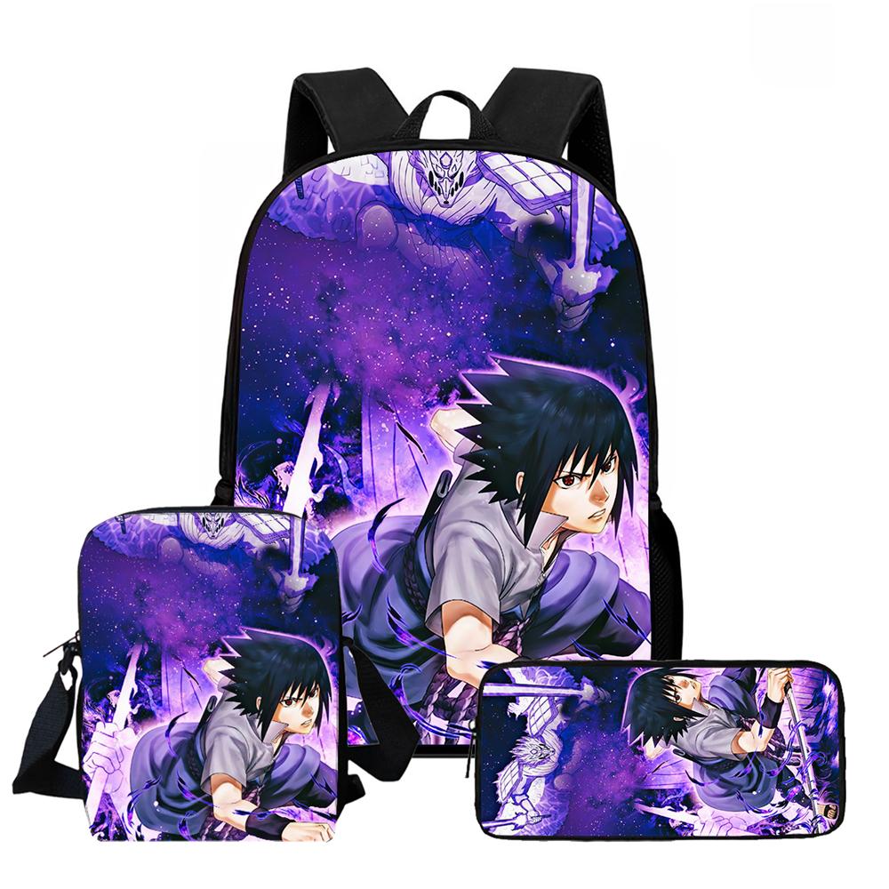 3Pcs Set Kids Backpack with Crossbody Bag & Pencil Bag, Cartoon NARUTO Lightweight School Bag for Boys & Girls Aged 5-9