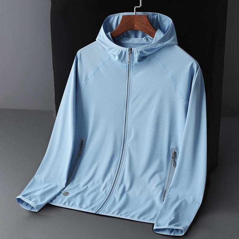Men’s UPF50+ UV Protection Jacket Lightweight Breathable Ice Silk Sun Hoodie Outdoor Windbreaker for Summer