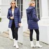 Women’s Hooded Jacket Cotton Padded Light Rain Water Resistant Zipper Closure Windproof Puffer Coats Hidden Side Pockets Winter Long Outwear