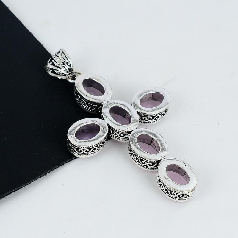 Pink Chalcedony Gemstone Pendant 925 Sterling Silver- Handmade Cross Design, Everyday Wear Jewelry, Unique Pink Chalcedony Pendant