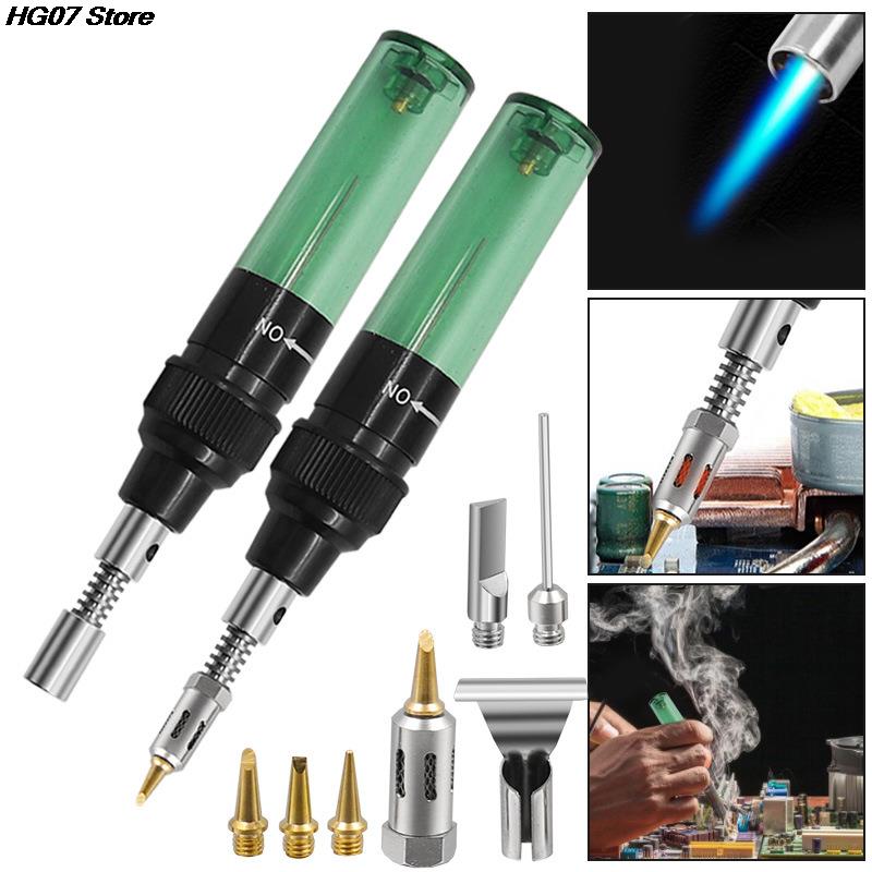High Quality 5/6pcs Butane Gas Soldering Iron Kit Welding Kit Torch Pen Tool Copper+Iron Gas Welding Kit Gas Soldering Iron Head