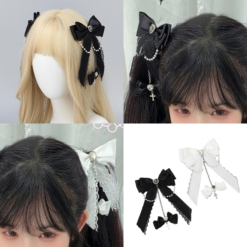 2000s Hair Clip for Halloween Gothic Lace Bowknot Hair Clip for Theme Event Anime Maid Barrettes Hair Holder for Cosplay
