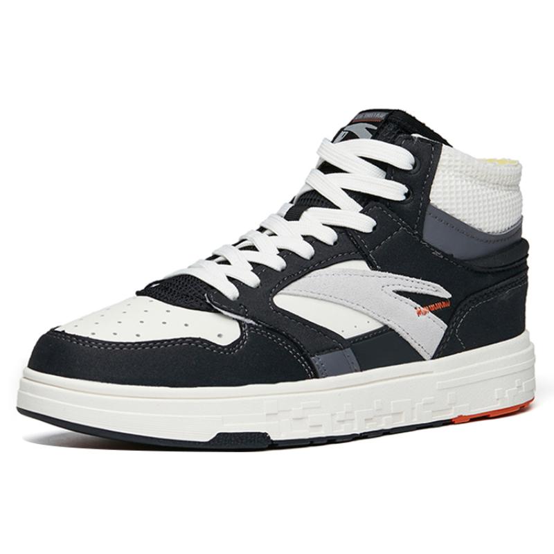 Anta Slip Resistant Shock Absorbers With Abrasion Resistant Properties Mid Top Skateboard Shoes Men's Black White Gray Sneakers 112218052-2