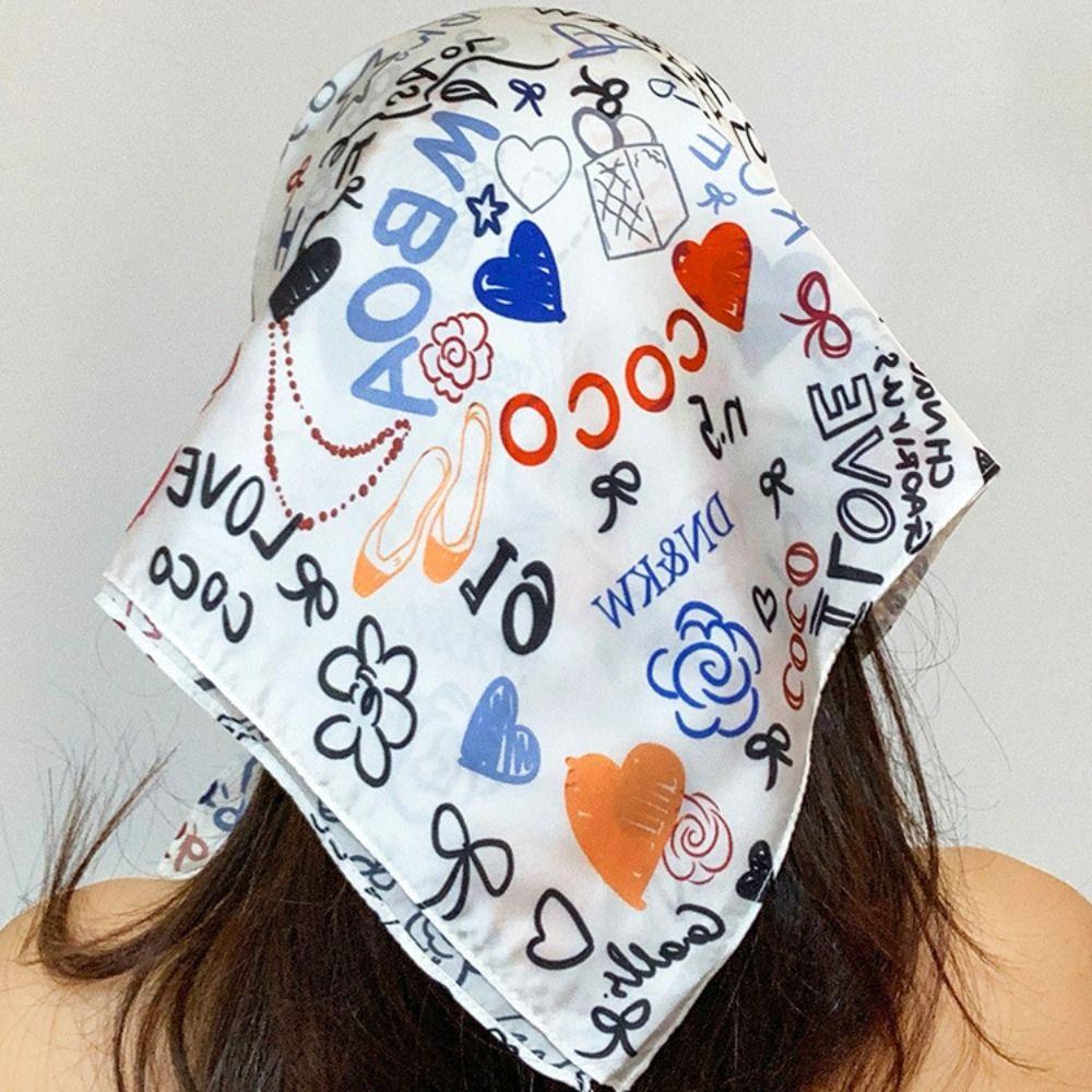 Bow Y2k Print Turban All-match Small Square Scarf Exquisite Printed Headscarf  Outdoor