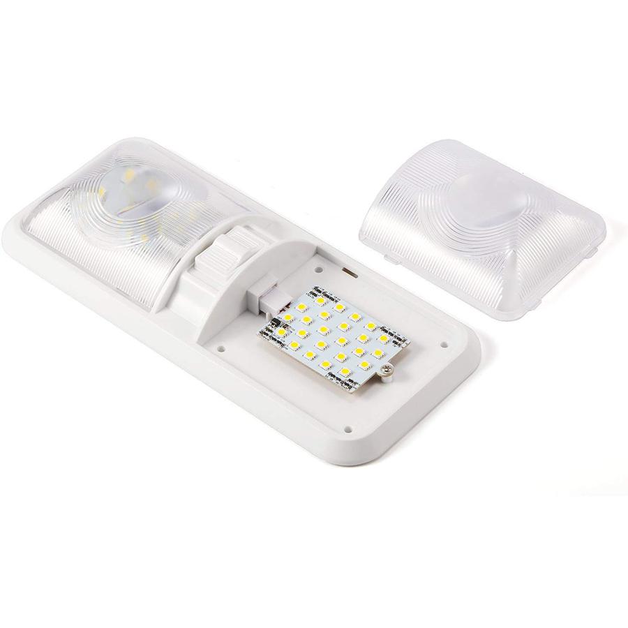 RV LED 12v Fixture Ceiling Camper Trailer Marine Double Dome Light 620LM 48 LEDs
