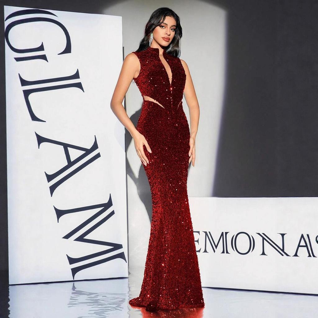 Sleeveless Slit Tight Sequin Dress, High-waisted Evening Gown, Mermaid Dress, Long Dress