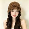 Pearl tassel three-dimensional flower knitted wool hat women's spring and summer hand-woven ethnic style pullover hat Baotou hat