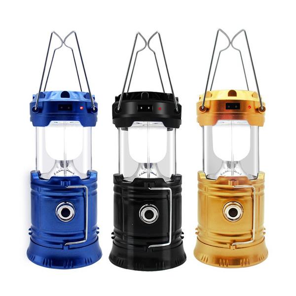 Collapsible Portable LED Camping Lantern Waterproof Solar USB Rechargeable LED Flashlight Survival Kits for Indoor Outdoor Home Emergency Light