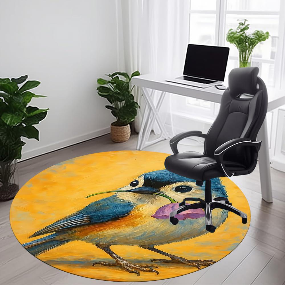 1pc Bird Flower Office Round Area Rug, Indoor Mat Suitable ForOffice, Under Office Chairs Bedroom Living Room Home Decor, Room Deco  D086