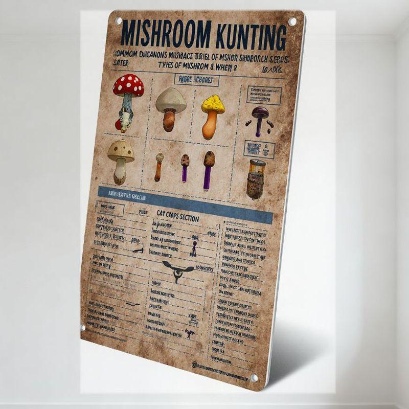 

Vintage MISHROOM KUNTING Educational Mushroom Poster Metal Sign Misor Shroom Types Harvest Times Biome Misbelief Dispelling Ti 20x30cm（7.8x11.8inch）
