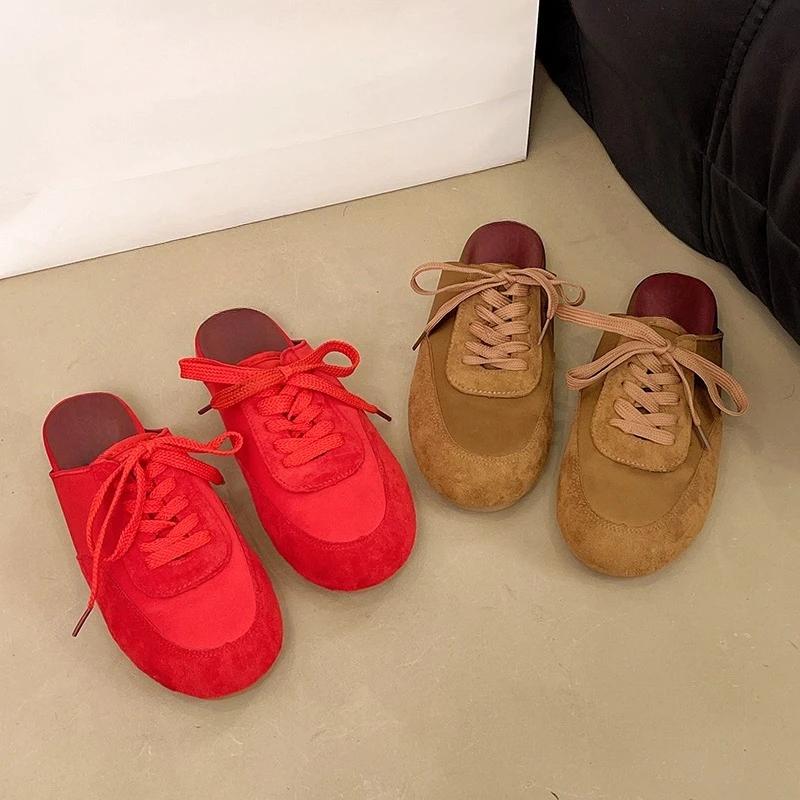 Fashion 2025 New Comfortable German Training Shoes Versatile Flat Baotou Half Slippers for Women