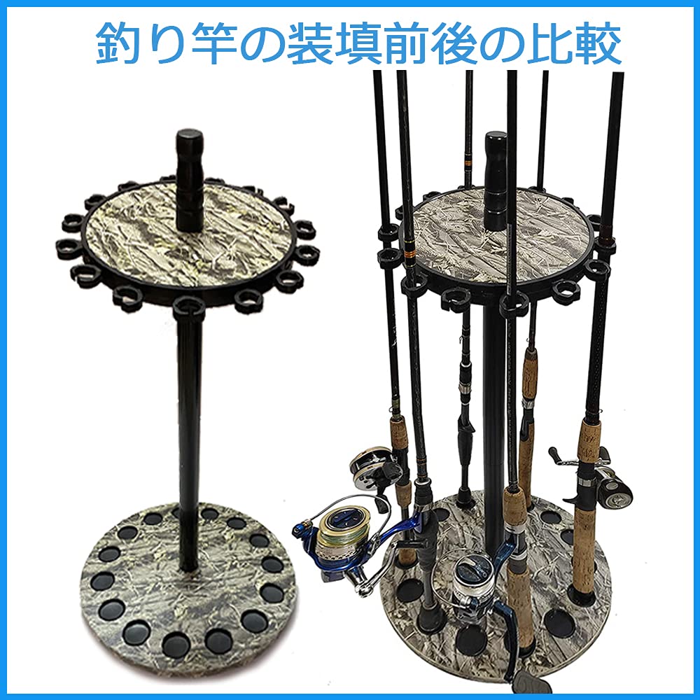 Timiland Rod Holder, Round Design, 360 Degree Rotating Fishing Rod Stand, Holds 15 Fishing Rods, Advanced Rod Display Stand, Easy Assembly with Japane