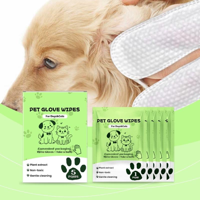 5 Pair Disposable Pet Grooming Gloves Hypoallergenics Design Cleaning Bathing Wipes Mittens For Dog Cats Travel Portable