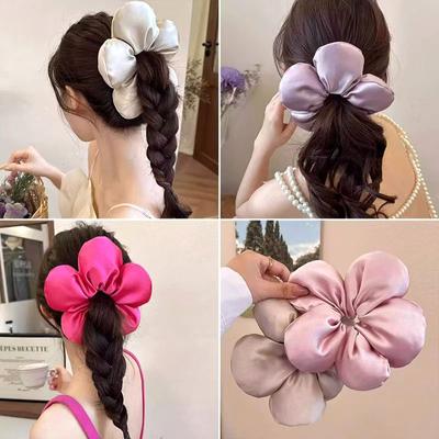 Satin Large 3D Flower Hair Rope For Women Sweet Girls Headwear Large Intestine Hairband  Hair Accessories