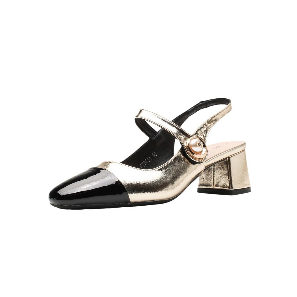 Fashion Niche Design Classic Color Matching Square Head Rear Thick Heel Mary Jane New Women's Sandals