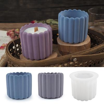 New DIY Cement Gypsum Candle Jar Silicone Mold Aromatherapy Gypsum Vertical Stripe Candle Cup Silicone Mold