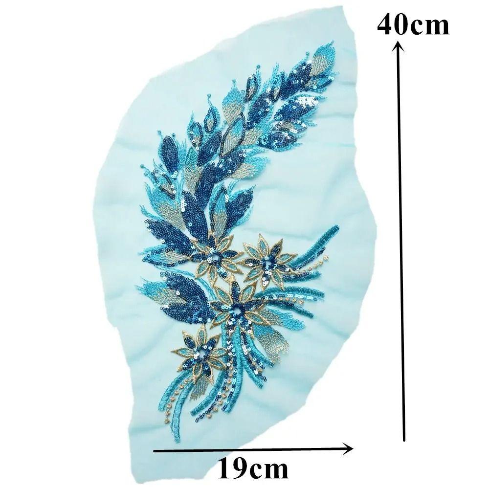 Blue Black Gold Sequined Embroidery Patches Lace Trims Mesh DIY Lace Fabrics Applique Sequins Patches