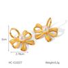 18K Gold French-Style Bow Studs with Titanium Steel, Butterfly, and Pearl Accents