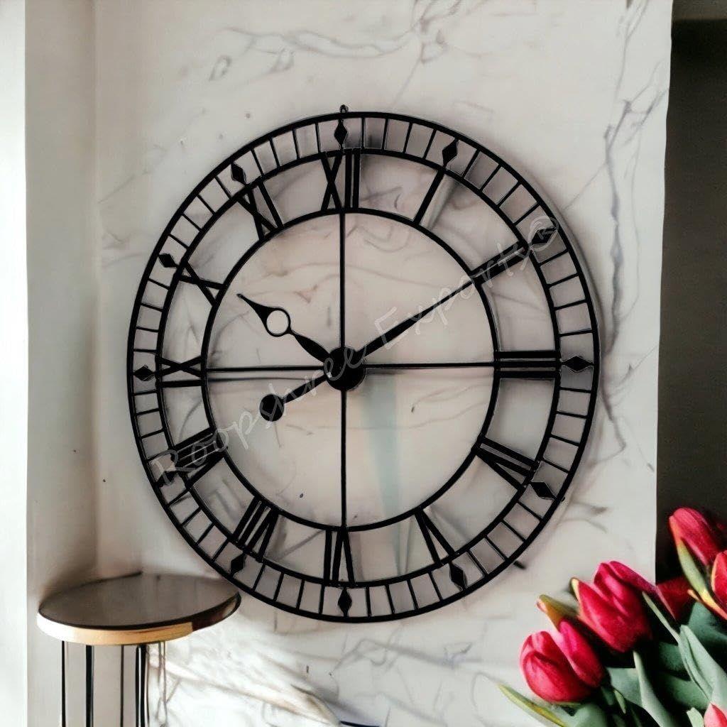 Clock Iron Hand-Crafted Extra Large Analog Wall Clock/Black Colour/Intricate Design, 36 In (90 Cm'S)