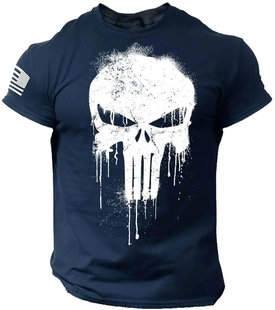 Military Patriotic Skull 3D Printed Men's T-shirt, Large Autumn T-shirt, Short Sleeved Sportswear