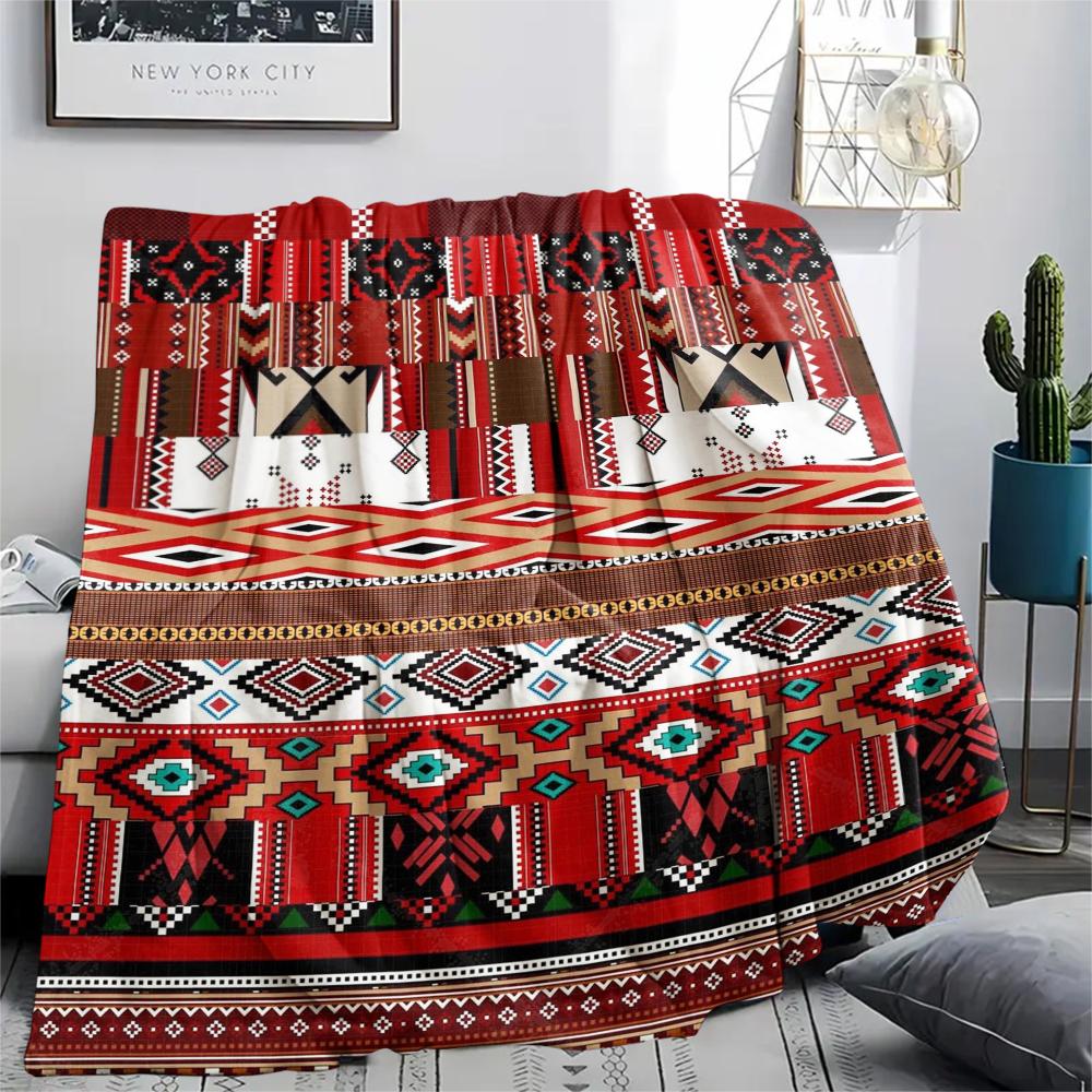 1Pc Native American Pattern Print Flannel Blanket, High Quality Comfortable for All Seasons, Home Decor, Warmth and Comfort, Perfect for Gifts