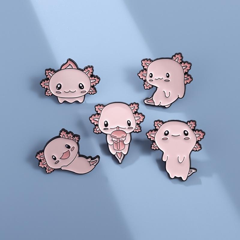 Pink Axolotl Alloy Brooch - Cute Salamander Cartoon Corsage Badge for Apparel