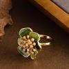 Vintage Style Handmade Enamel Camellia Ring Adjustable Open Finger Women