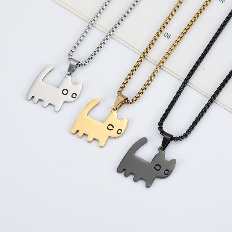 New Walking Cat Pendant Titanium Steel Simple Necklace Jewelry for Men and Women