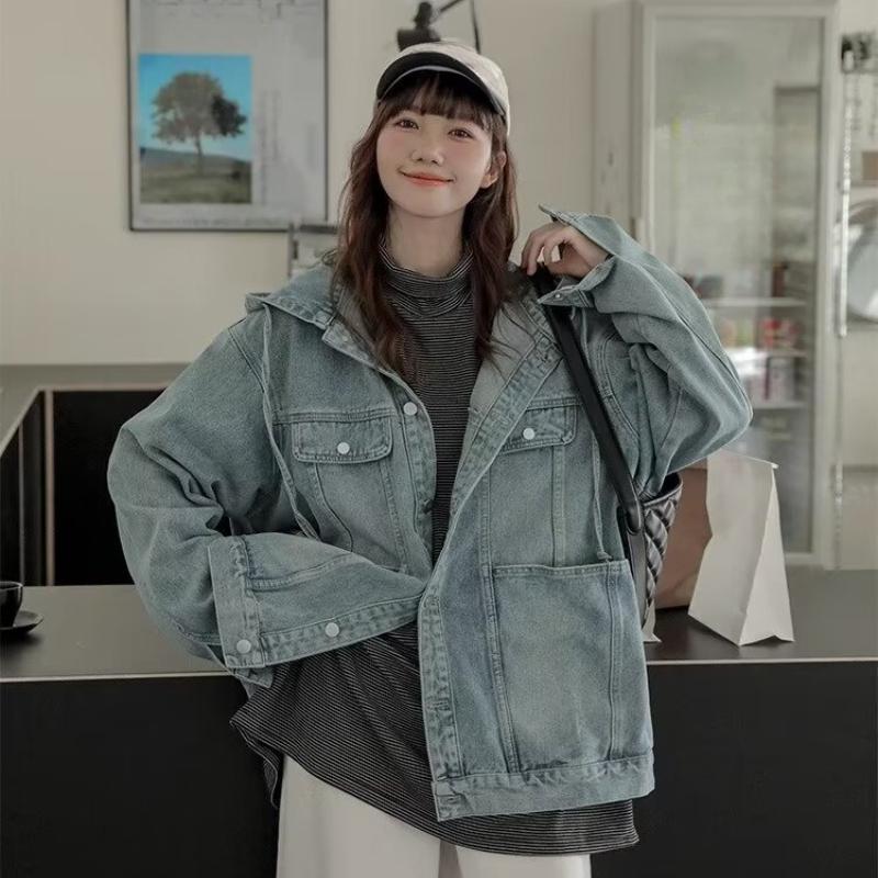 New Style Hong Kong Fashion Denim Jacket Loose Fit Casual Trendy Top Korean Version Couple Versatile Hooded Jacket For Women 2025 Spring Autumn