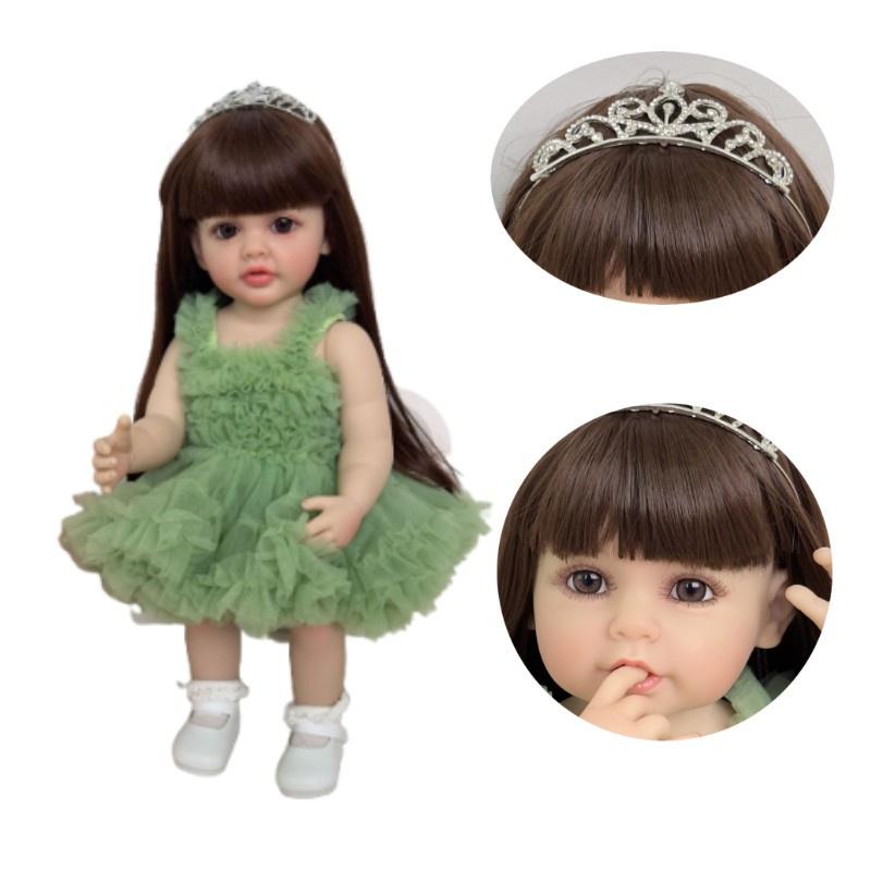 Npk 55cm Lebensechte Reborn-Puppe Betty Mit Braunen Haaren Und Cowboy-Overalls