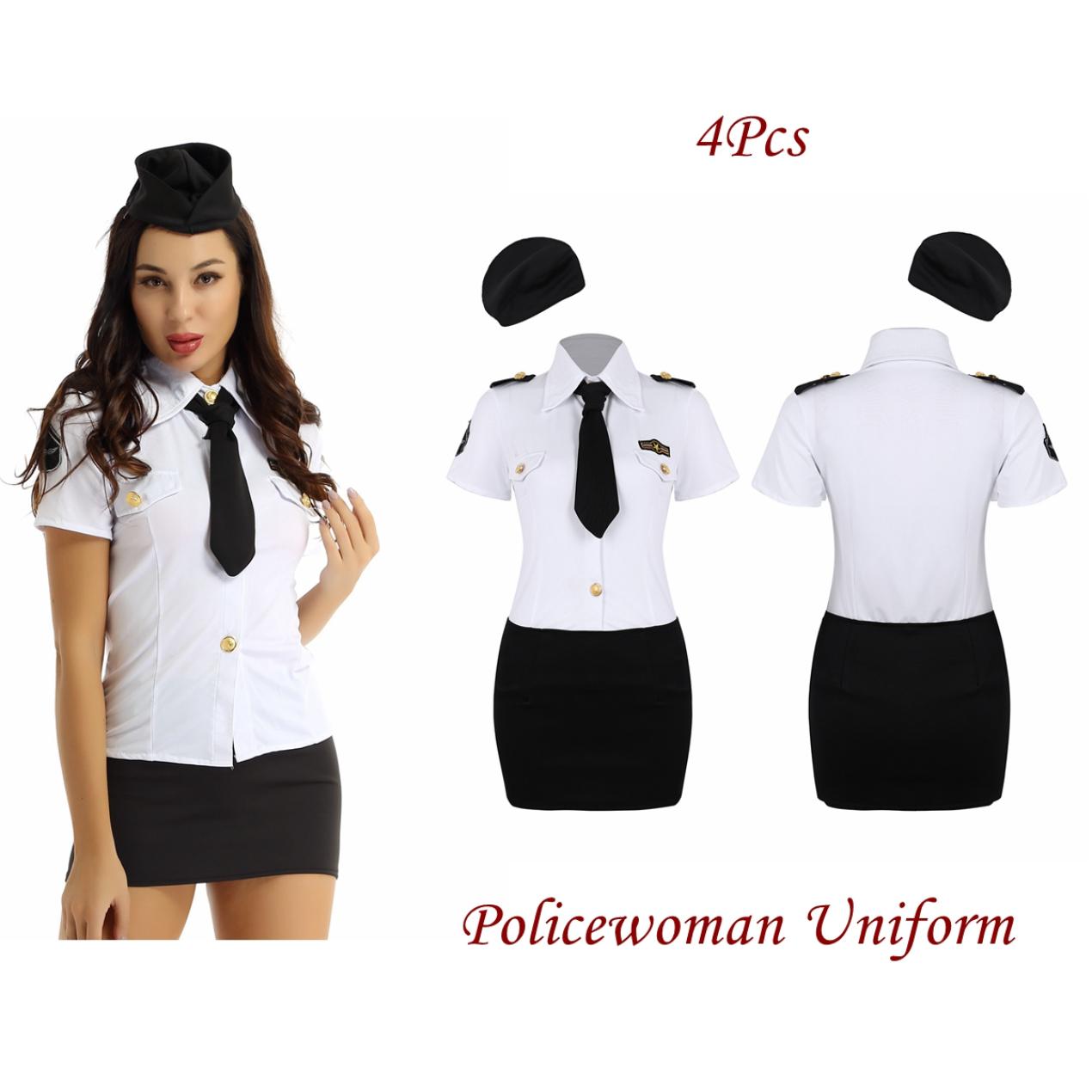 

Сексуальный 4 шт., женский костюм полицейского для косплея, рубашка полицейского, униформа + мини-юбка, комплект XL