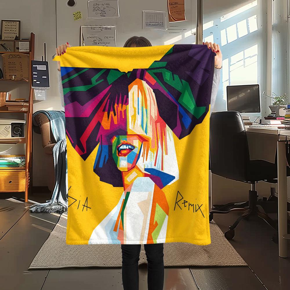 1PC SIA Print Flannel Blanket, High quality Comfortable for All Seasons, Home Decor, Warmth and Comfort, Perfect for Christmas Gifts