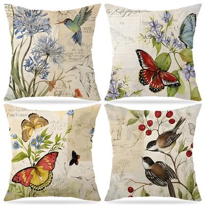 New Spring Flower Bird Pillow Temu Flower And Bird Series Printed Pillow Case Linen Cushion Cover Living Room Premium