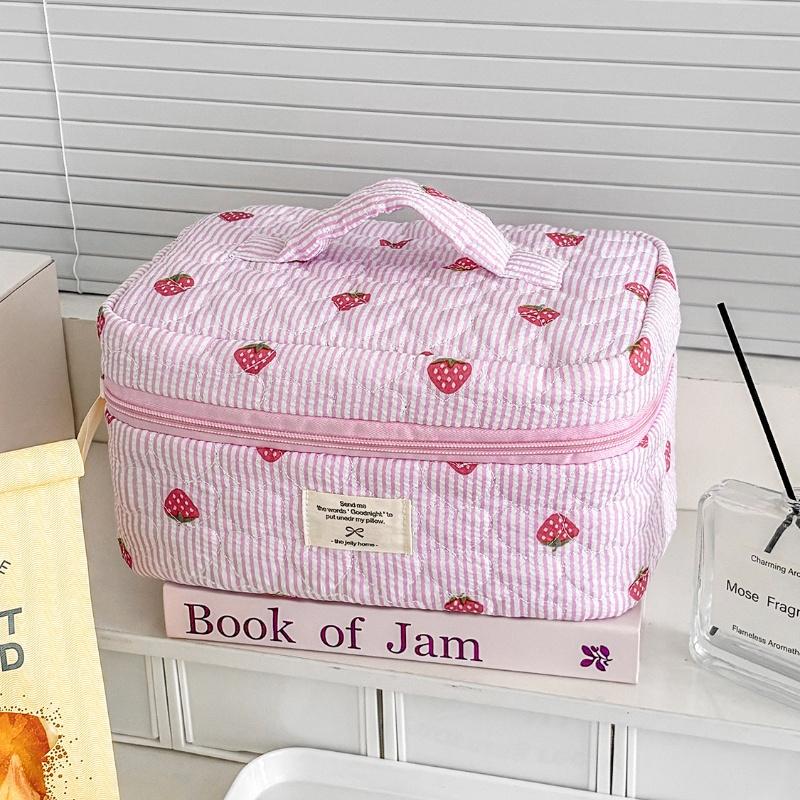 

Женская розовая косметичка с клубничкой, портативный дорожный органайзер, косметичка для туалетных принадлежностей и макияжа, сумочка, женская сумка на молнии A1