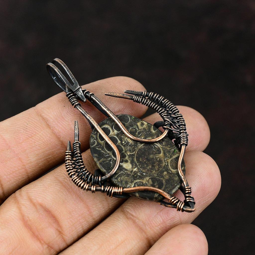 Turritella Agate Pendant Copper Wire Wrapped Pendant Handmade Jewelry Gemstone Pendant Gift For Mother Turritella Agate Jewelry Gift For Her