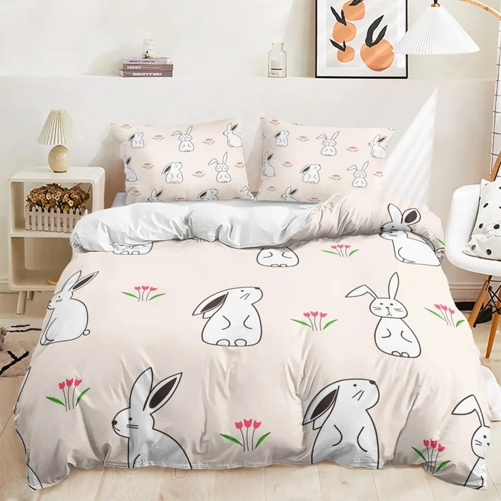 Cartoon Rabbit Bedding Sets Easter Bunny Bed Cover Comforter Duvet Cover Pillow Case 2-3 Pieces Sets Bedroom Decoration