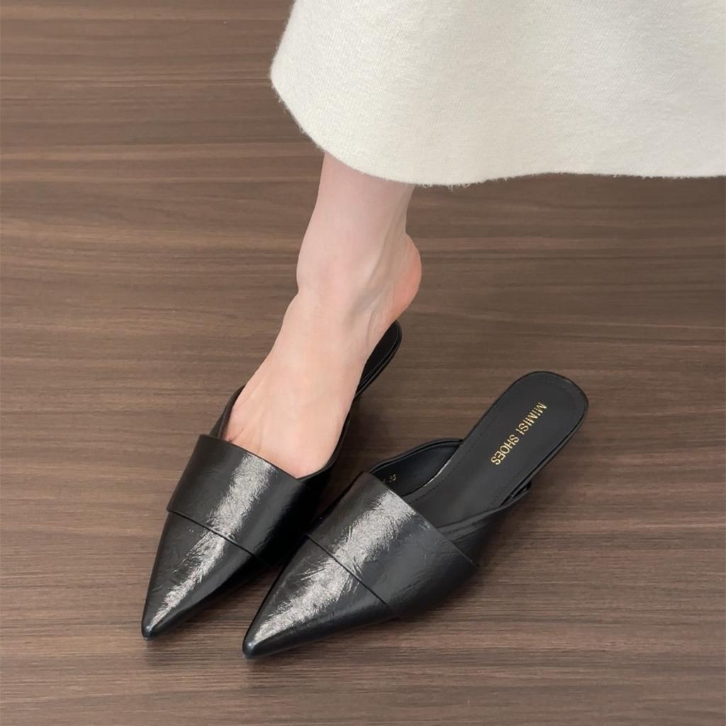 French bag head half slippers women's shoes wear 2025 new autumn skirt temperament pointed high heels single shoes