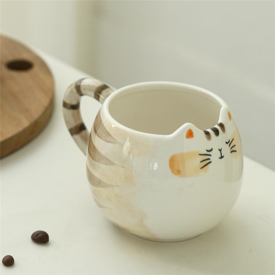Hand-Painted Kitten Shape Design Ceramic Cup Coffee Cup Large Capacity Water Cup Milk Cup Household Breakfast Cup