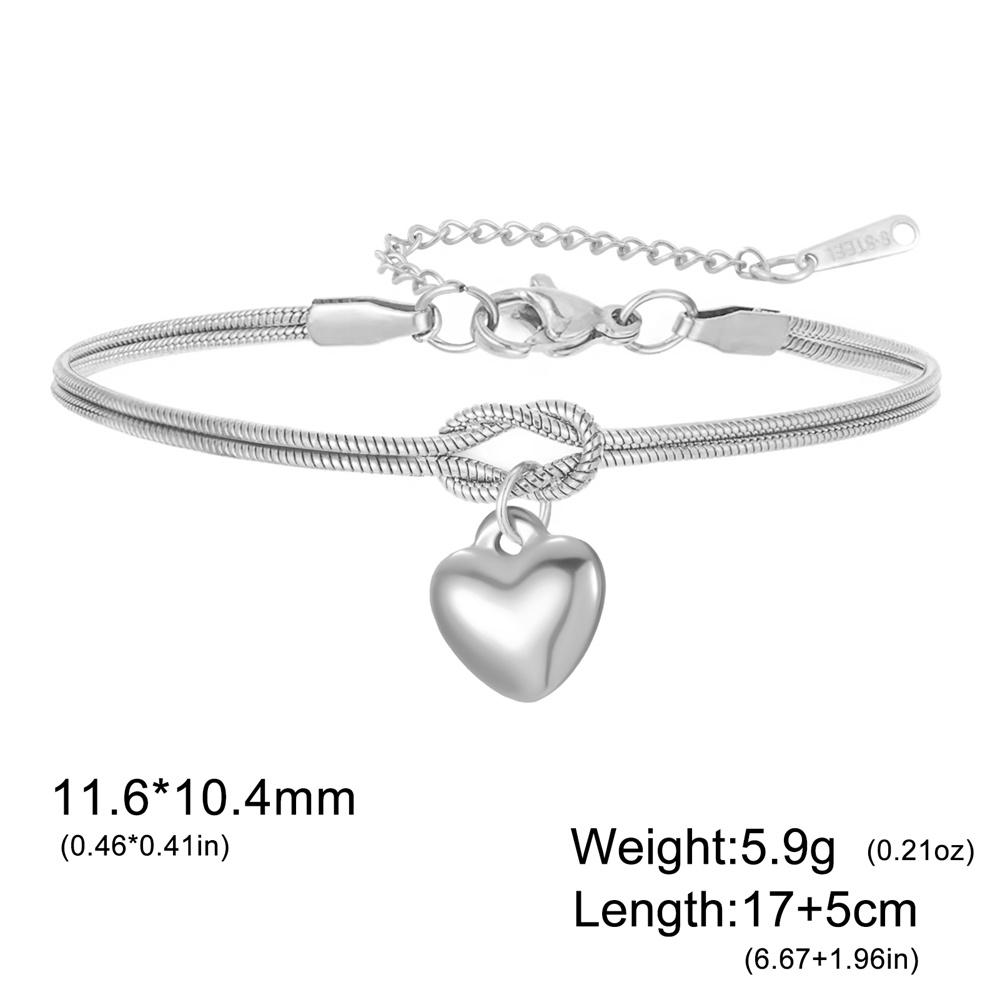 Solid Heart Charm Bracelet 18K Gold Plated Hollow Heart Knot Snake Chain Stainless Steel Adjustable Hand Chain Jewelry Girl Gift