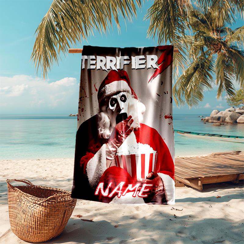 Personalized customized proof beach towel with Terrifier Art the Clown pattern - soft, absorbent,quick-drying,perfect swimming,camping&bathing