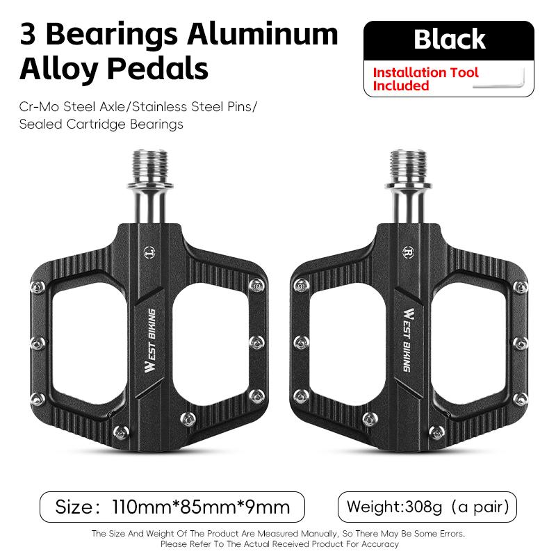 WEST BIKING Bicycle 3 Bearings Pedal Multicolor Lightweight Anti-Slip Flat Pedals Aluminum Alloy Road Bike Pedal BMX MTB Parts